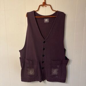 Vintage Blue Fish Dark Purple Sleeveless Vest with Pockets
